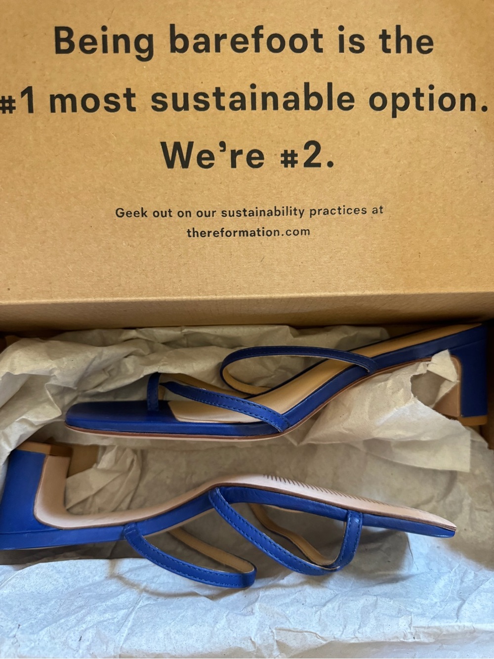 NWT Reformation Ellie Bare Sandal Electric Blue Strappy Square-Toe Mid Heel - Picture 3 of 6